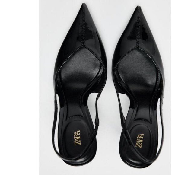 Zara Black Patent Sling Back Pumps, NWT, 7.5 - Picture 3 of 11